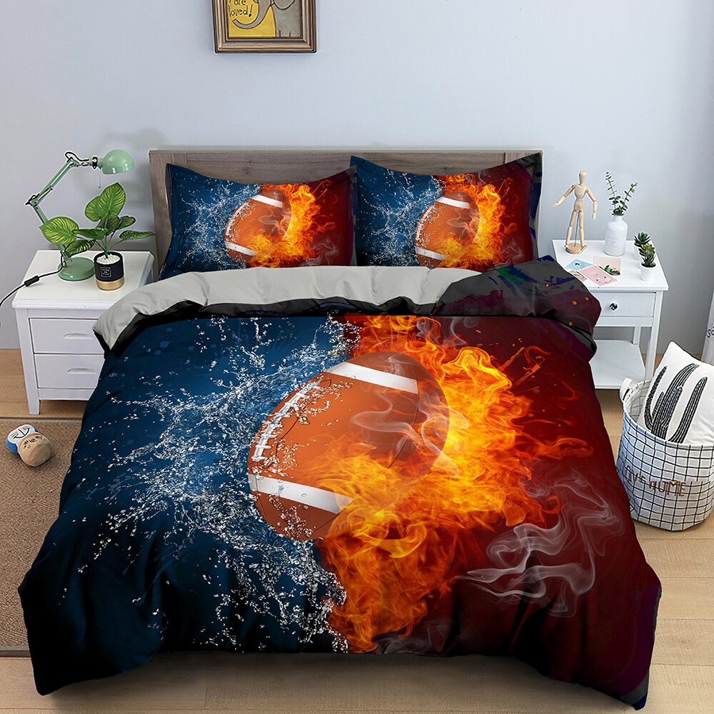 Housse De Couette Ballon Football Américain Eau Et Feu