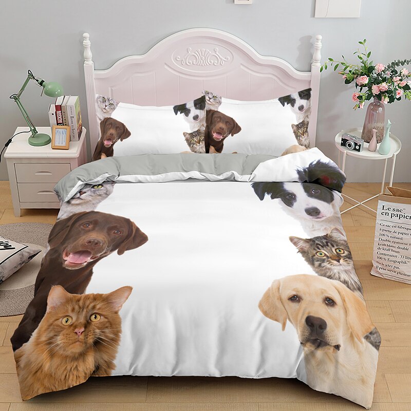 Housse De Couette Blanche Chat Et Chien