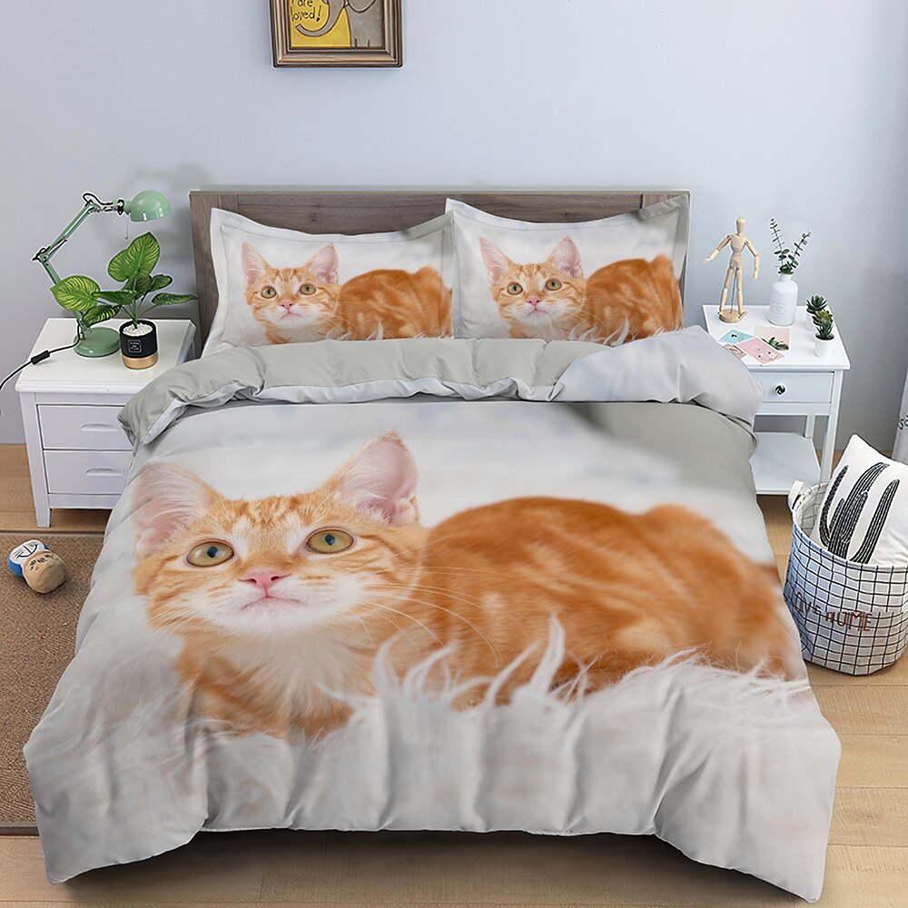 Housse De Couette Blanche Chaton Roux