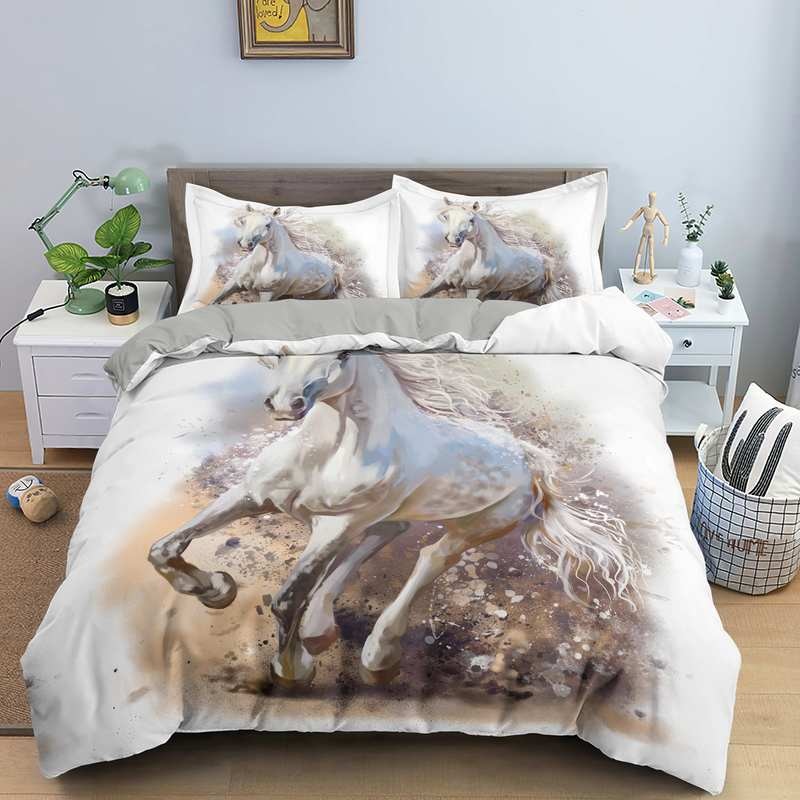 Housse De Couette Blanche Cheval Blanc Galop
