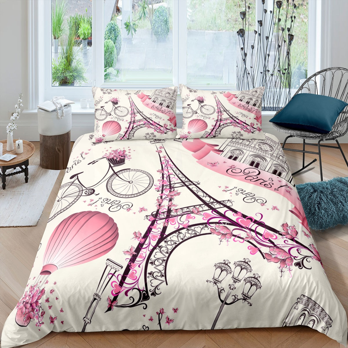 Housse De Couette Blanche Et Rose Paris