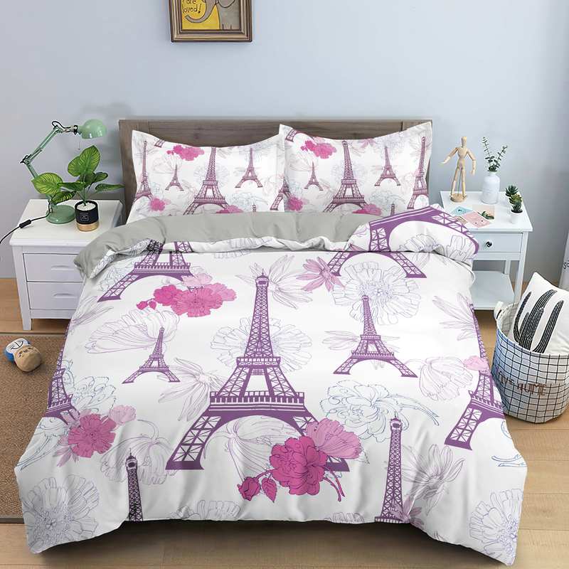 Housse De Couette Blanche Et Rose Tour Eiffel