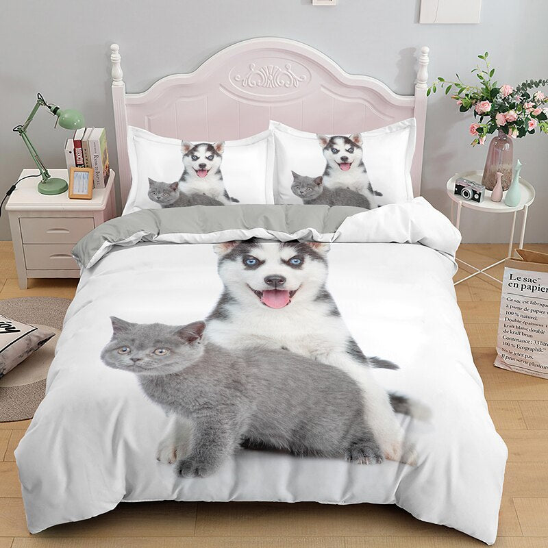 Housse De Couette Blanche Husky Et Chartreux