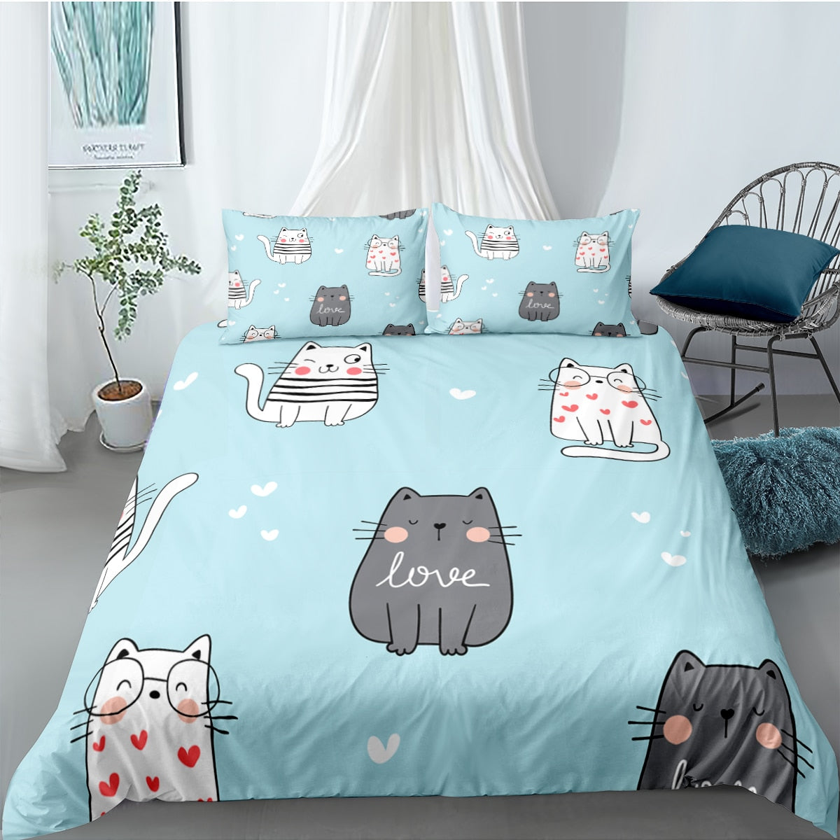 Housse De Couette Bleu Chats Tous Mignons