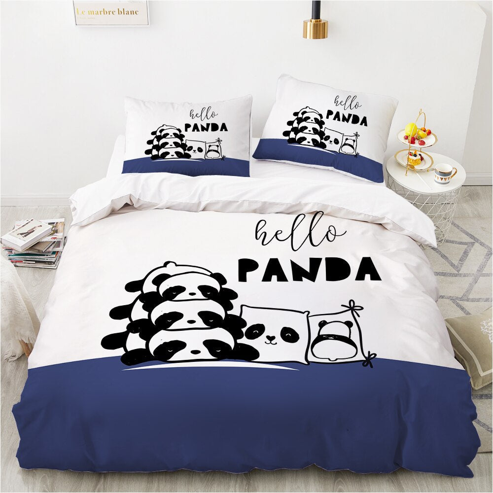 Housse De Couette Bleue Et Blanche Pandas Mignons
