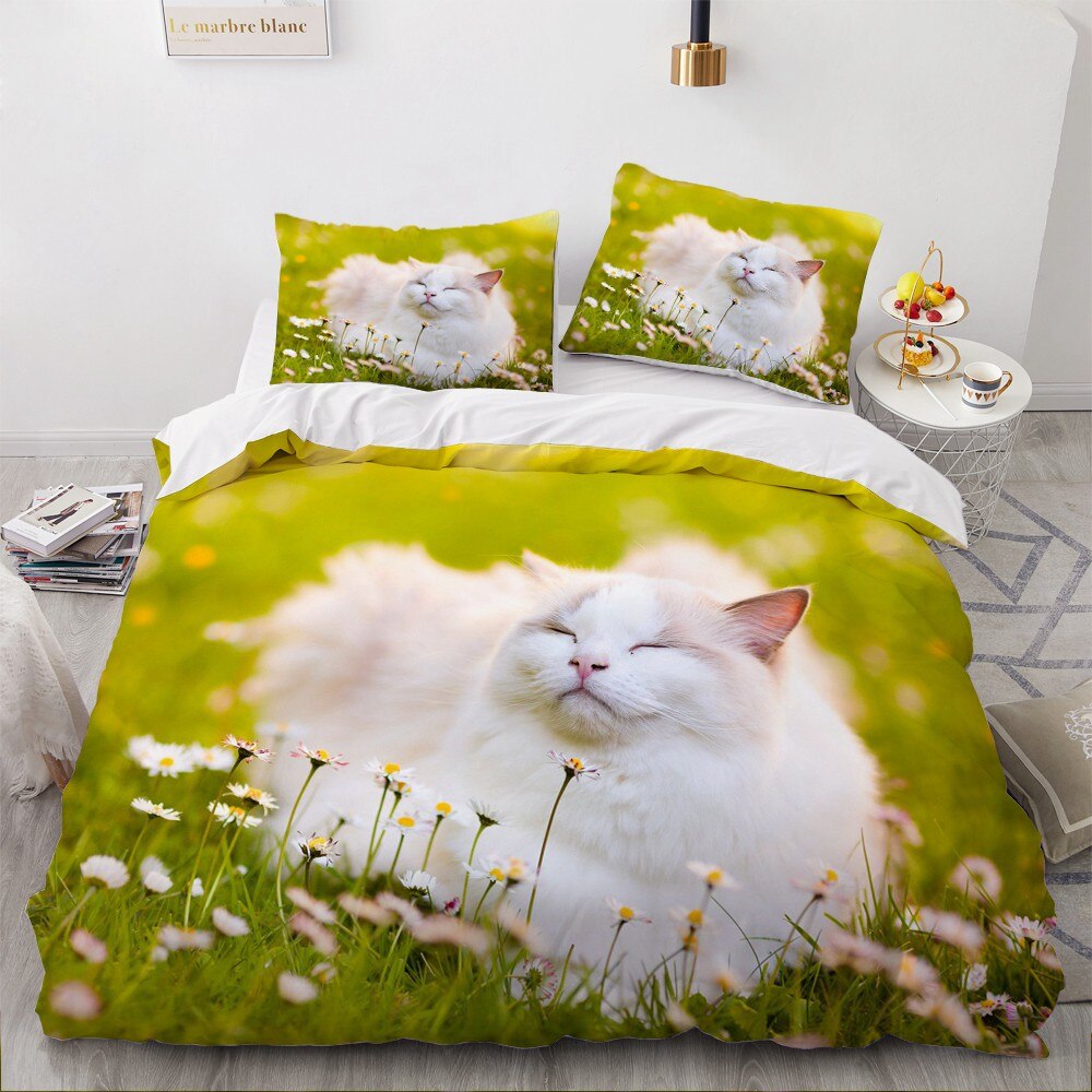 Housse De Couette Chat Blanc Herbe
