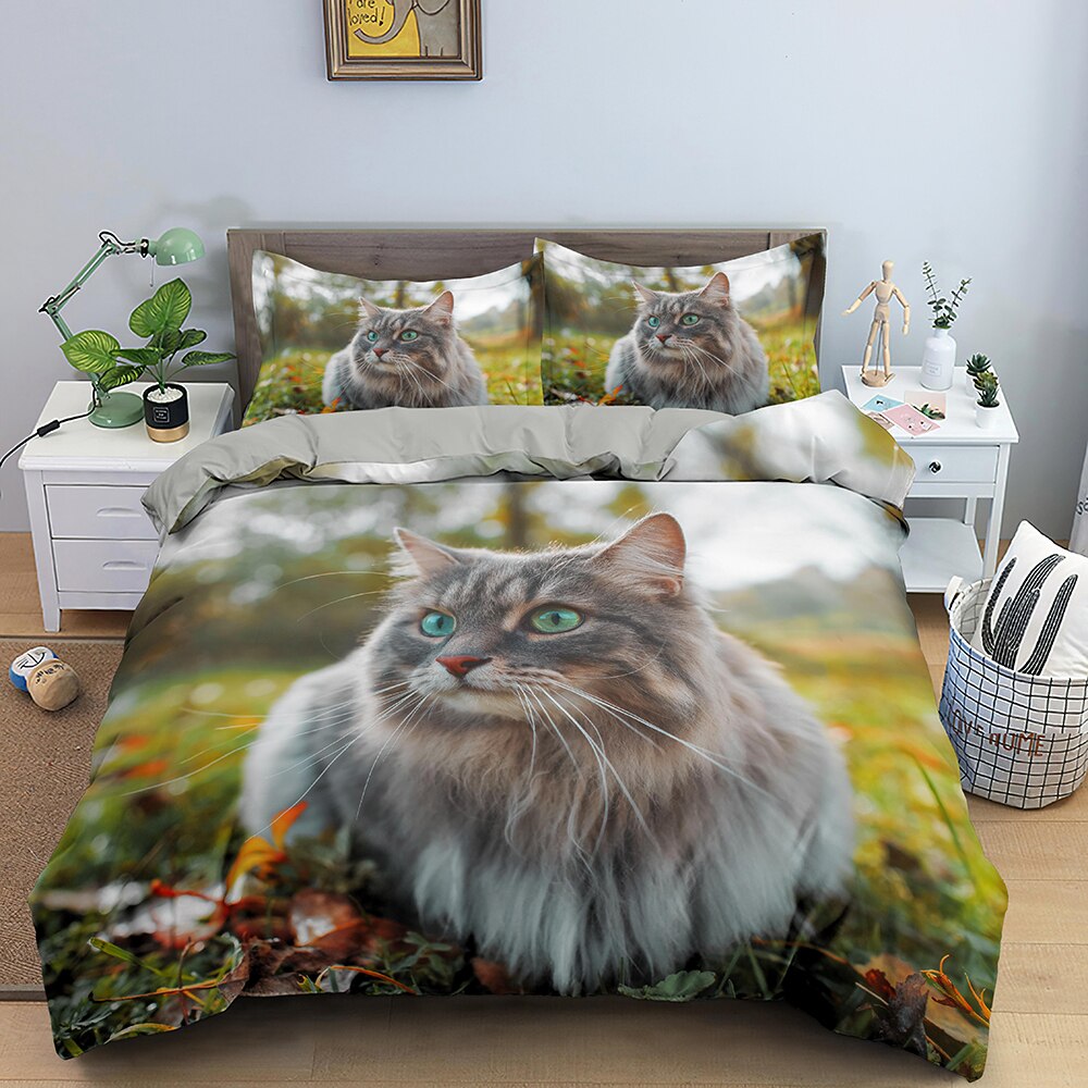 Housse De Couette Chat Maine Coon Gris