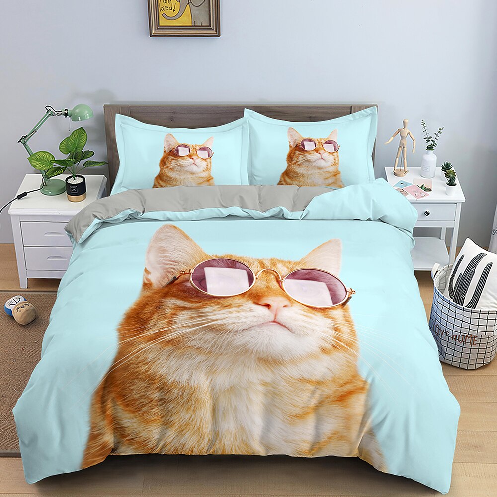 Housse De Couette Chat Roux Avec Des Lunettes
