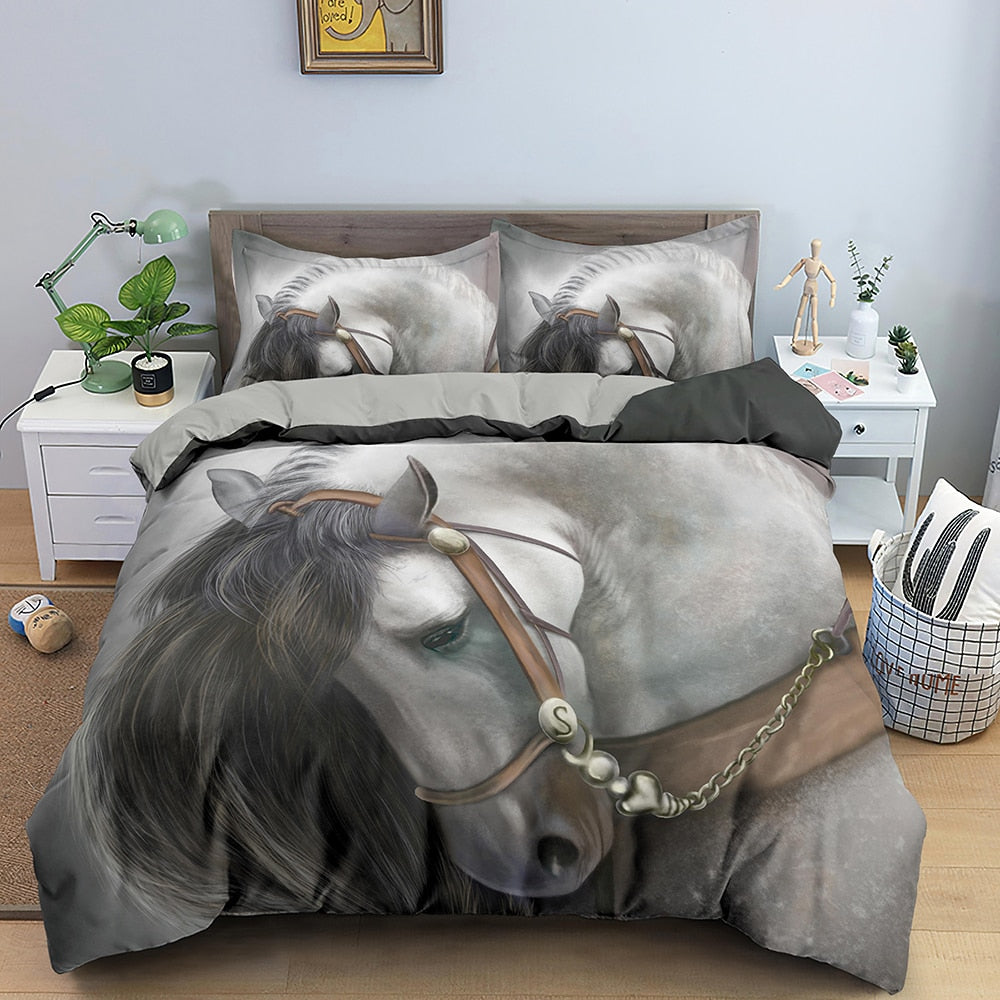 Housse De Couette Cheval Blanc Et Gris
