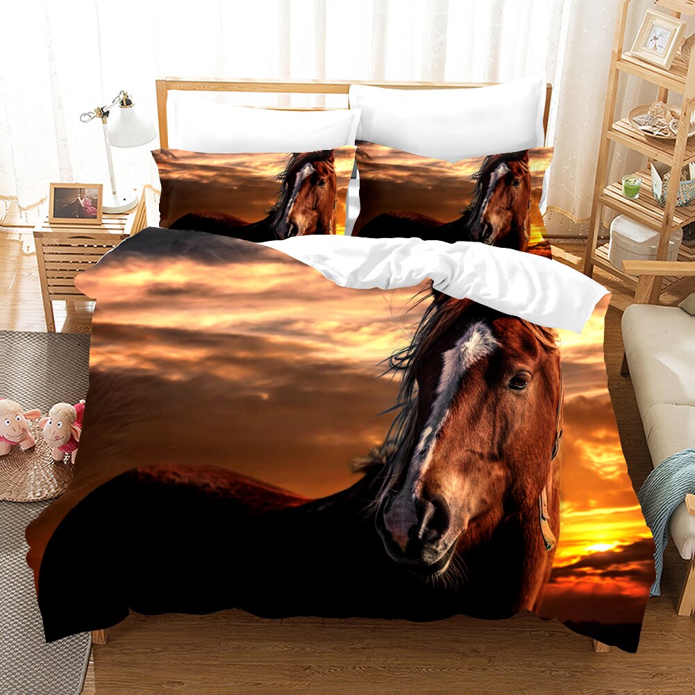 Housse De Couette Cheval Marron Coucher De Soleil