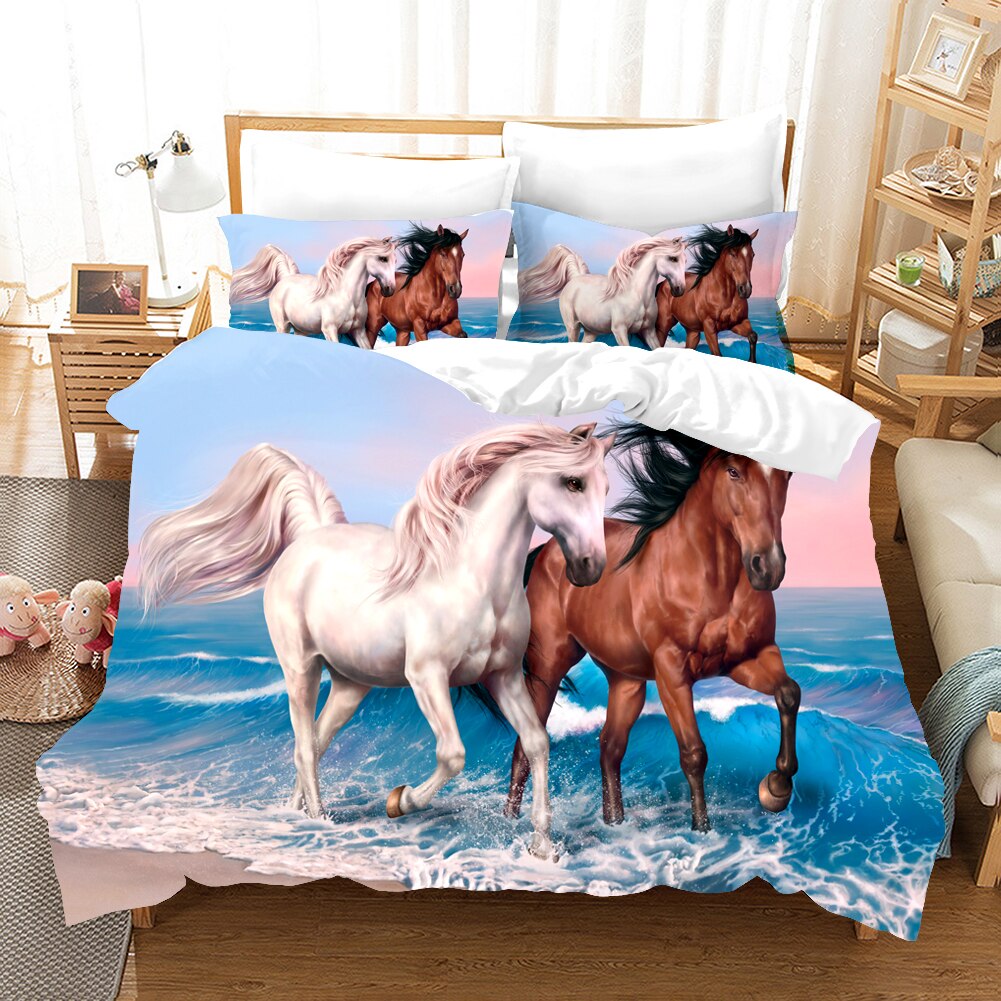 Housse De Couette Chevaux Blanc Et Marron
