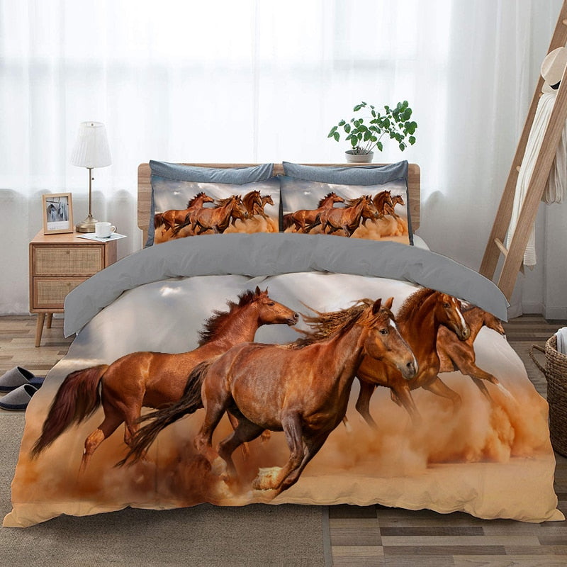 Housse De Couette Chevaux Marrons Dans Le Désert