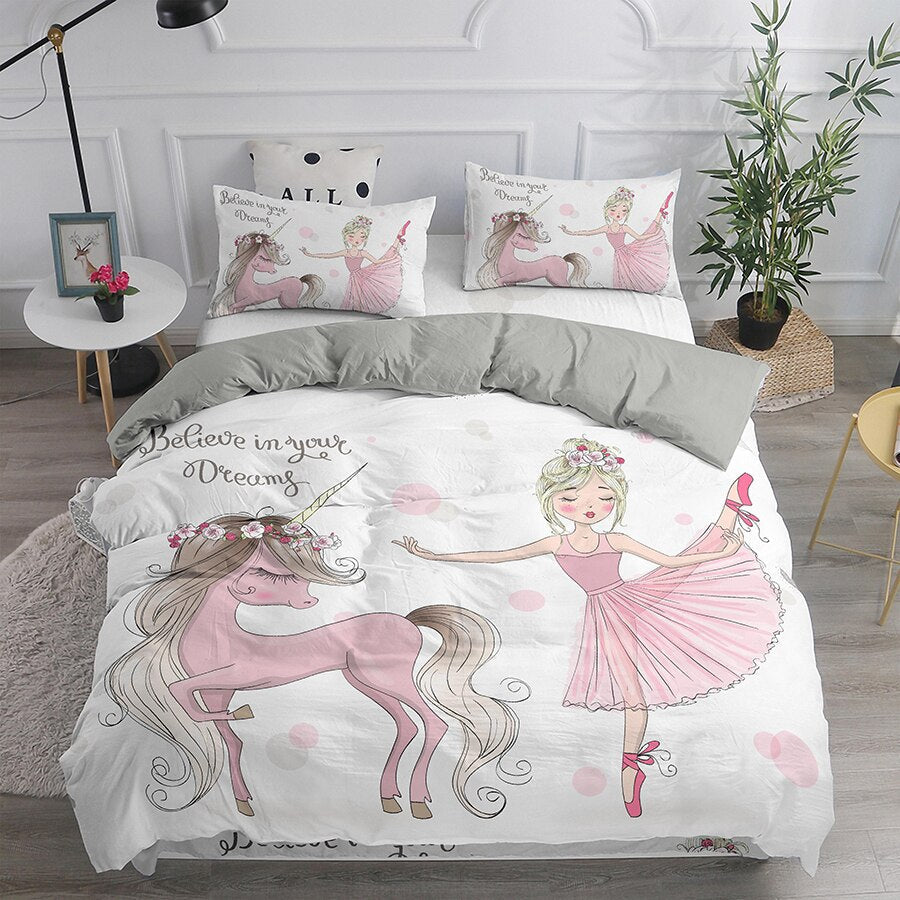 Housse De Couette De Danseuse Avec Sa Licorne Rose
