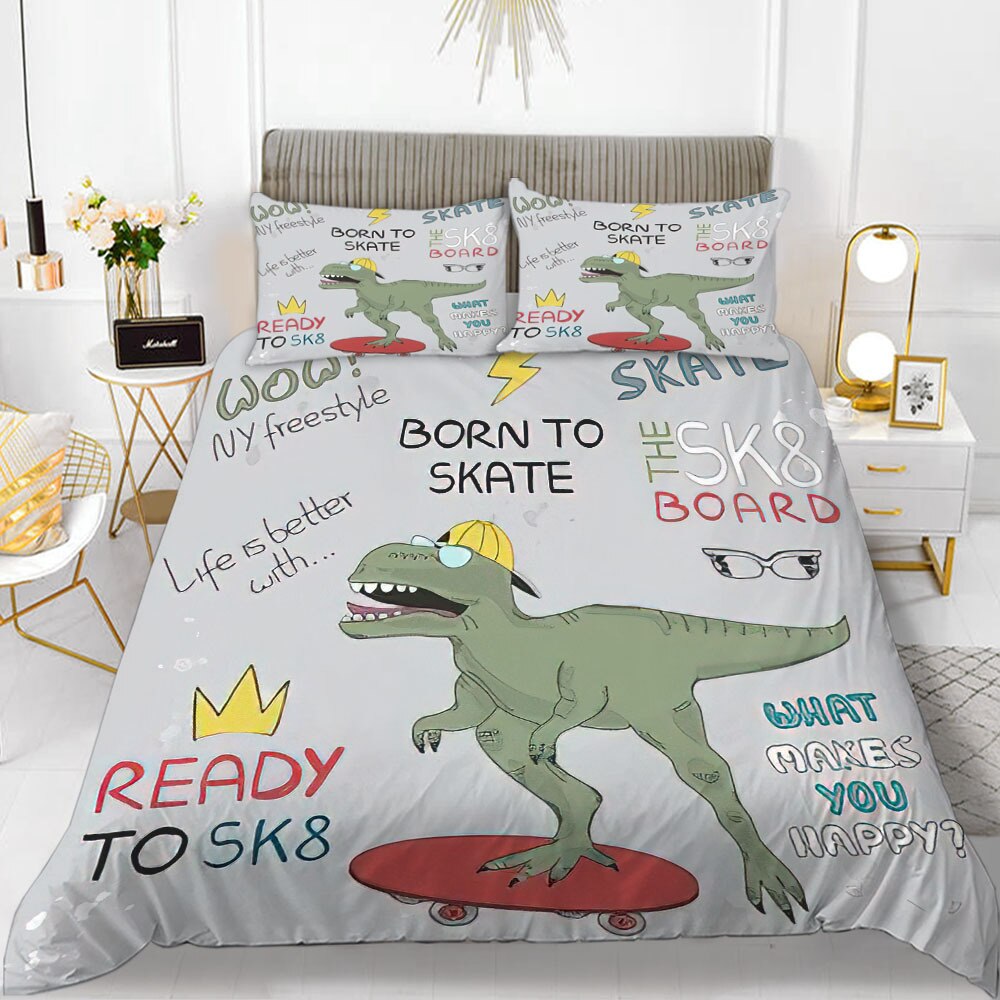 Housse De Couette Dinosaure Sur Un Skate