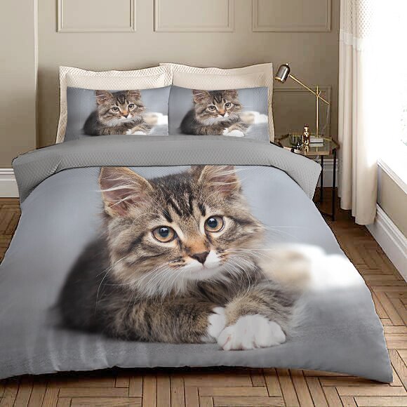 Housse De Couette Grisé Chaton Maine Coon