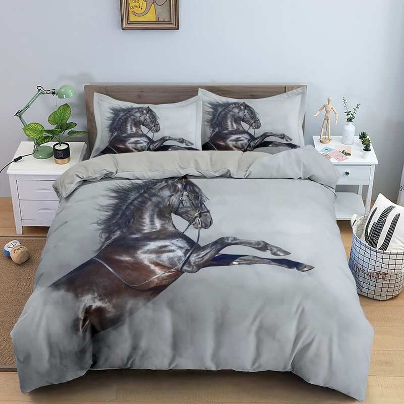 Housse De Couette Grise Cheval Noir