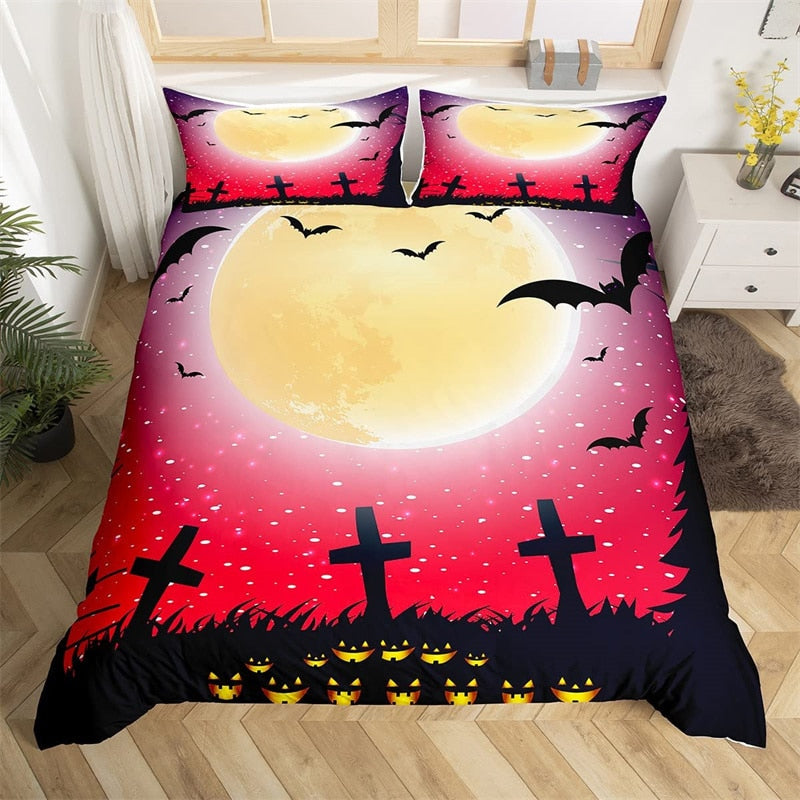 Housse De Couette Halloween Pleine Lune dans un Cimetière