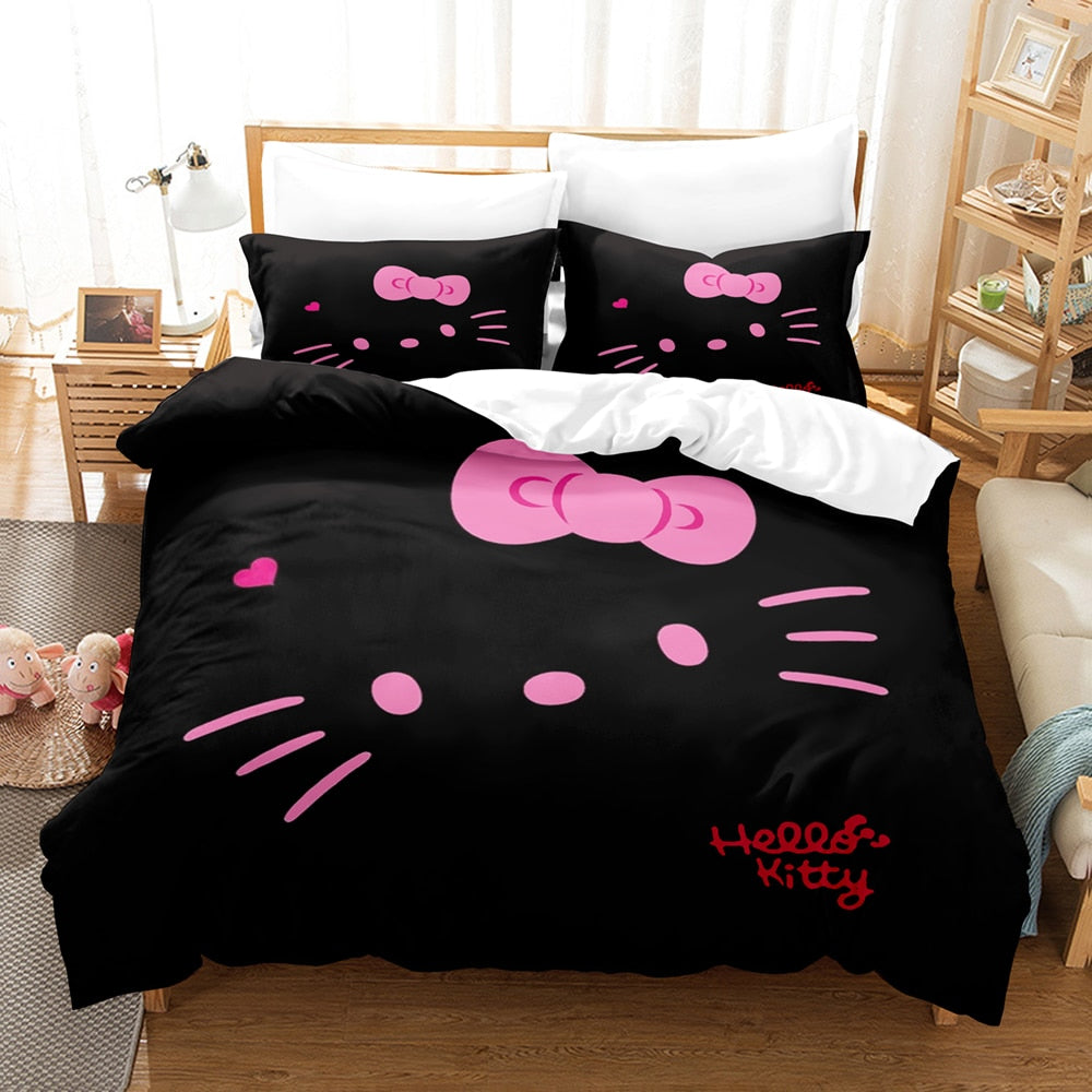 Housse De Couette Hello Kitty Noire Et Rose