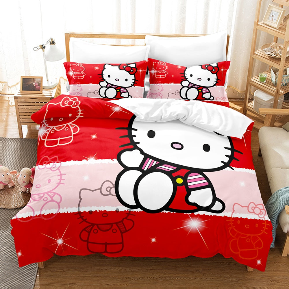 Housse De Couette Hello Kitty Rose Et Rouge