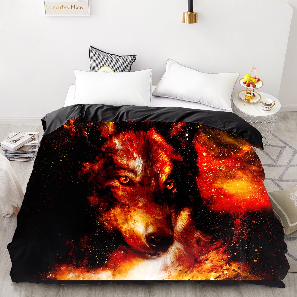 Housse De Couette Loup Orange et Noire