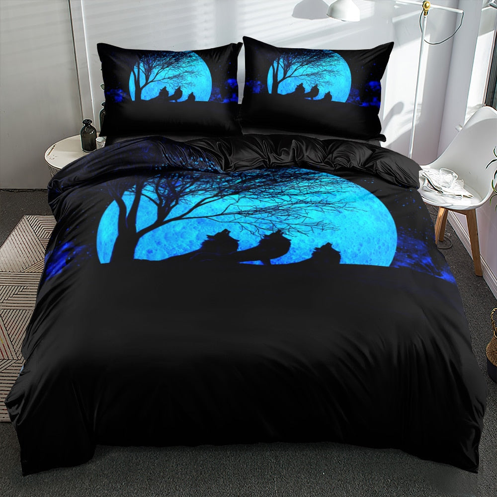Housse De Couette Noire Et Bleue De Loup