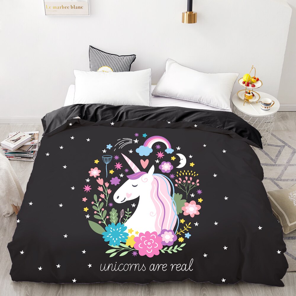 Housse De Couette Noire Licorne Magique