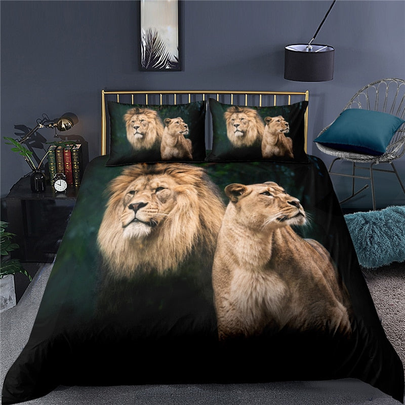 Housse De Couette Noire Lion et Lionne