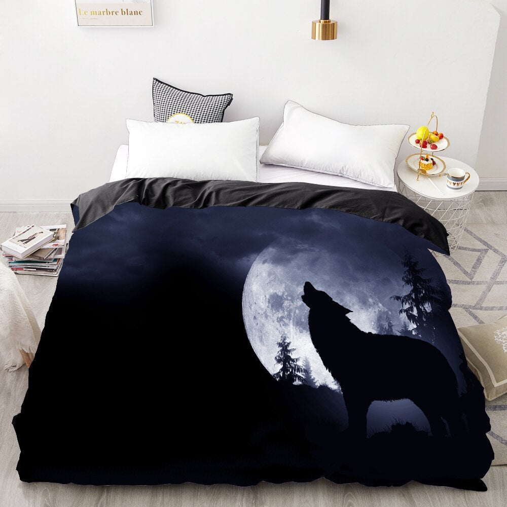Housse De Couette Noire Loup Lune
