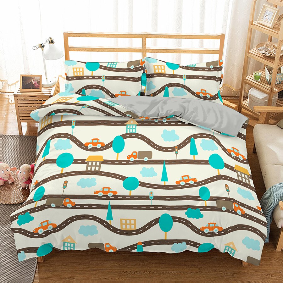 Housse De Couette Orange Bleue Et Marron Petite Voiture