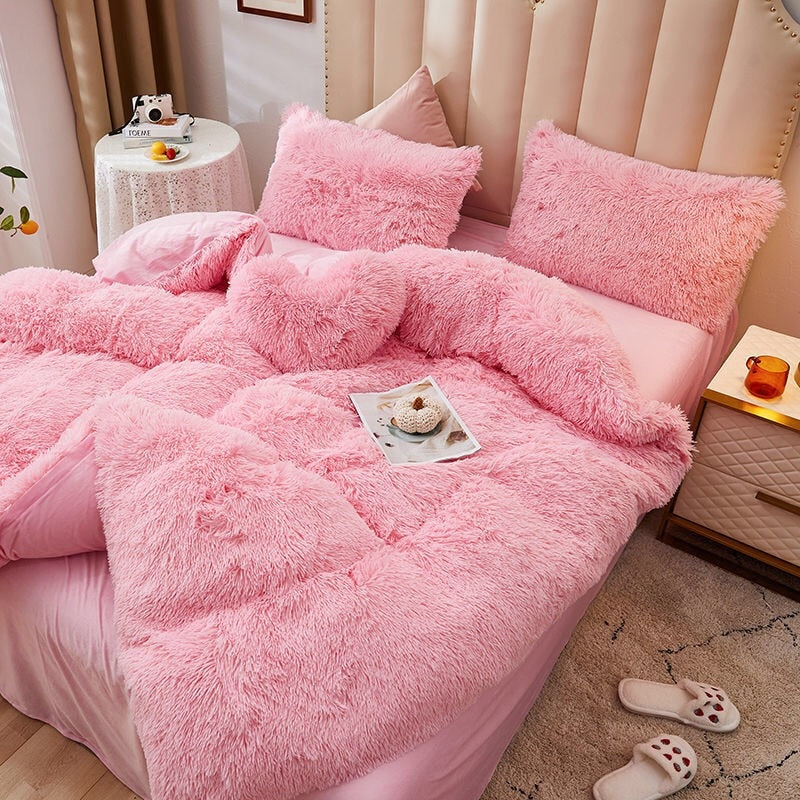 Housse De Couette Rose En Peluche