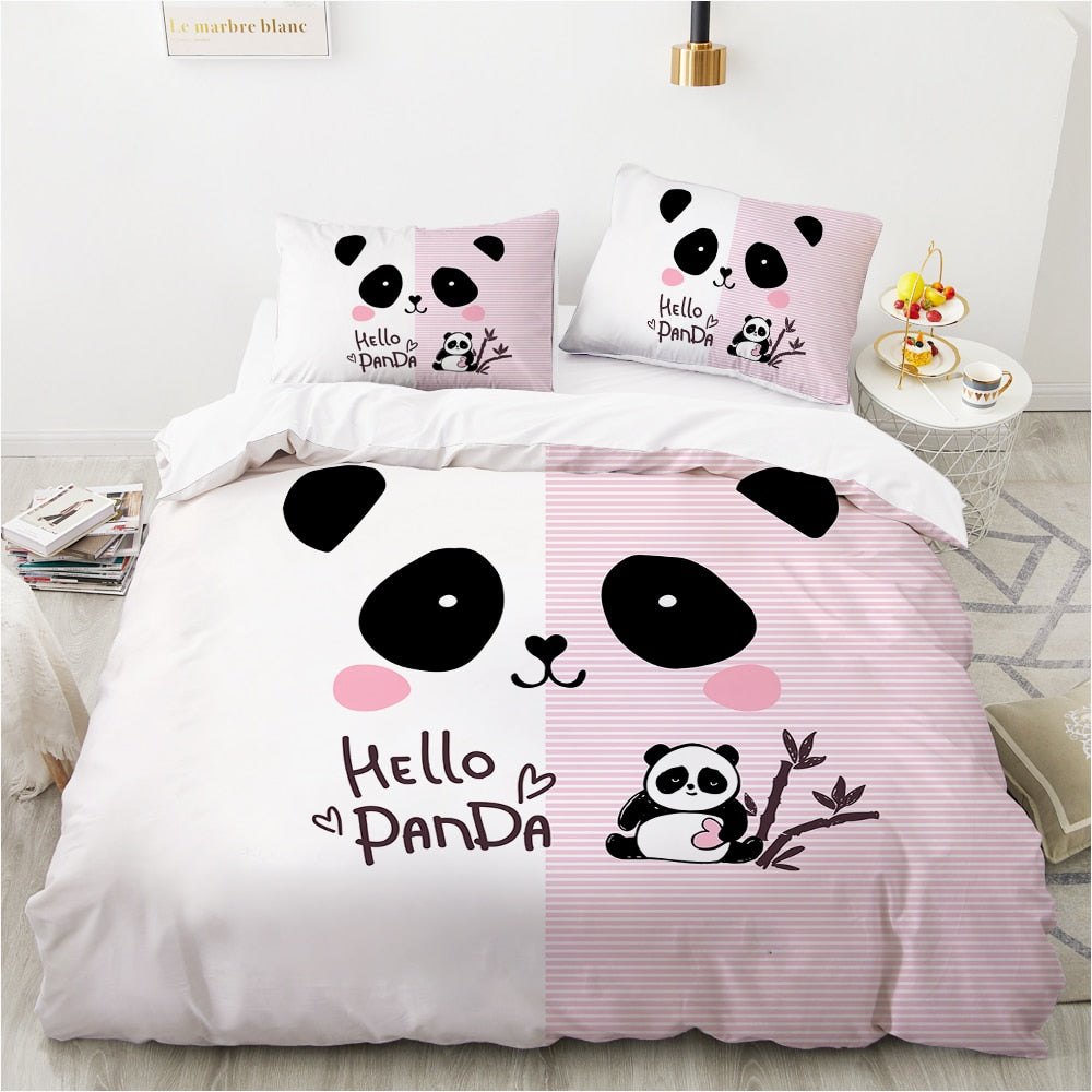 Housse De Couette Rose Et Blanche Panda Mignon