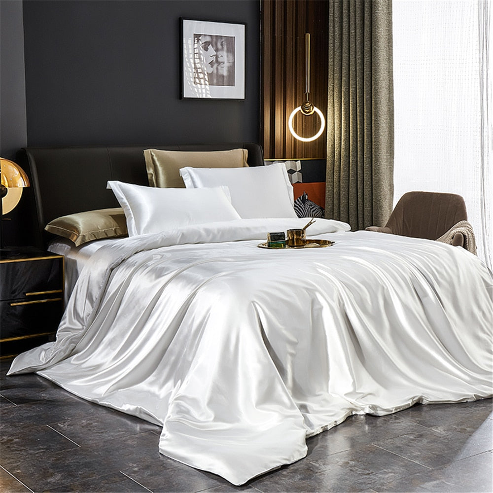 Housse de Couette 100% Satin Blanche