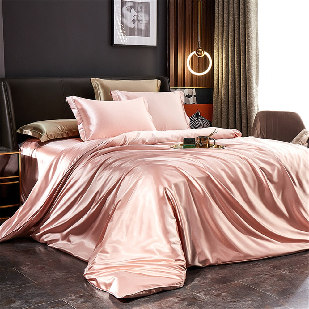 Housse de Couette 100% Satin Rose