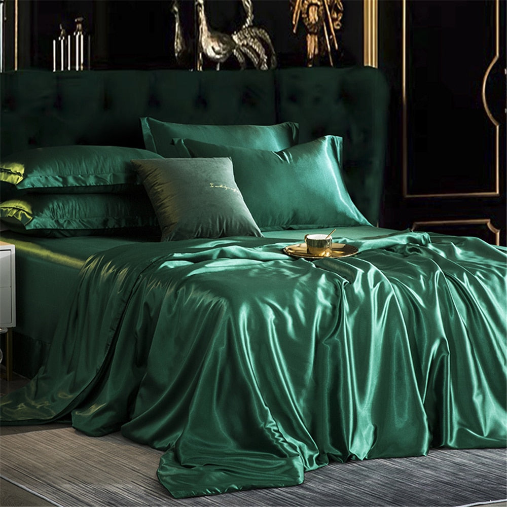 Housse de Couette 100% Satin Vert Sapin