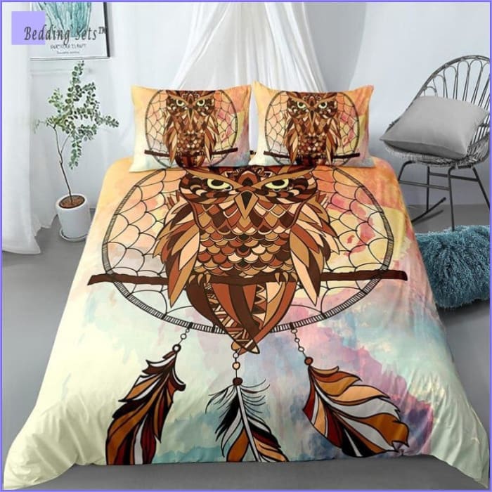 Housse de Couette Attrape Rêve Hibou Brun