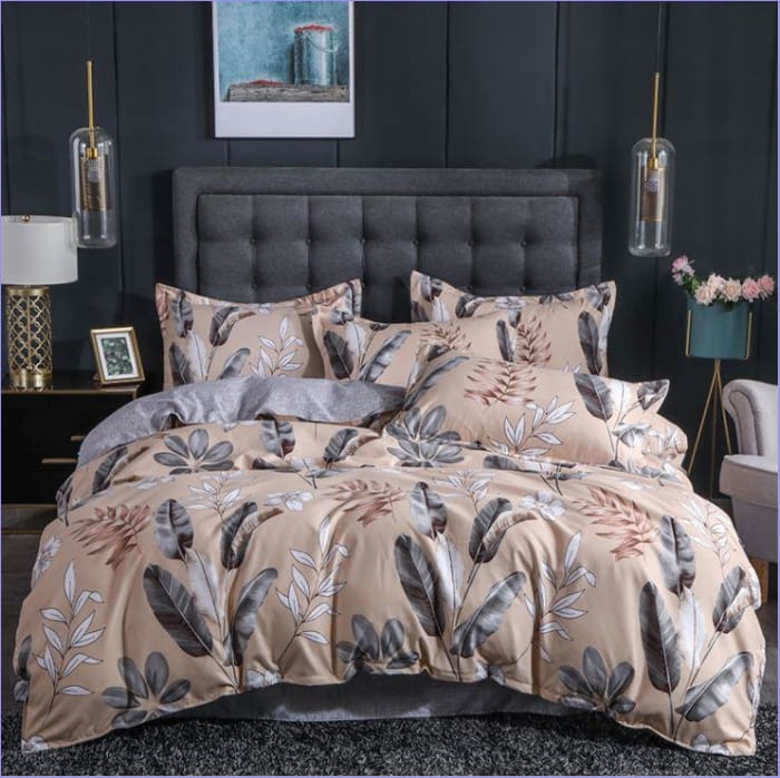 Housse de Couette Beige Plumes & Fleurs