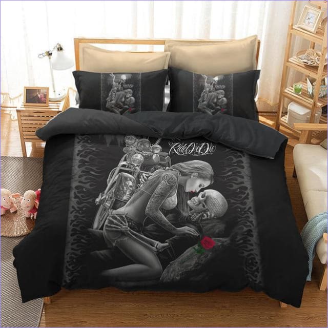 Housse de Couette Biker Squelette et Femme
