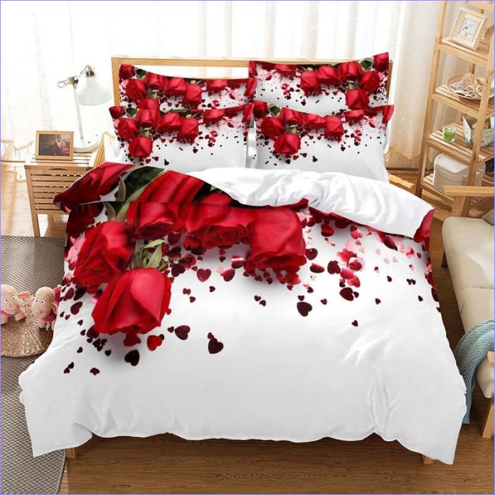 Housse de Couette Blanche Fleurie Roses Rouges