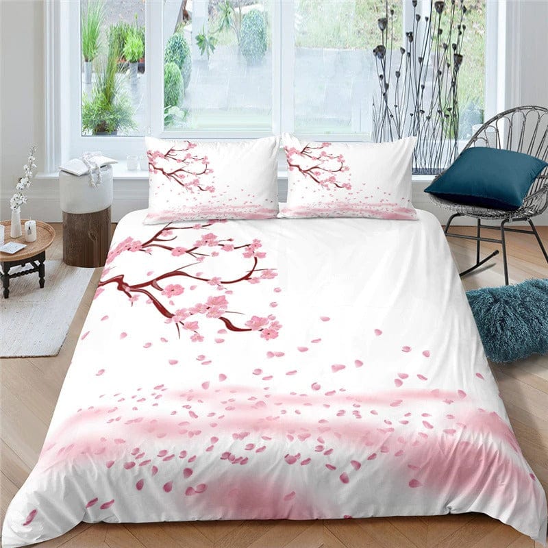 Housse de Couette Blanche Fleurs de Cerisier Rose