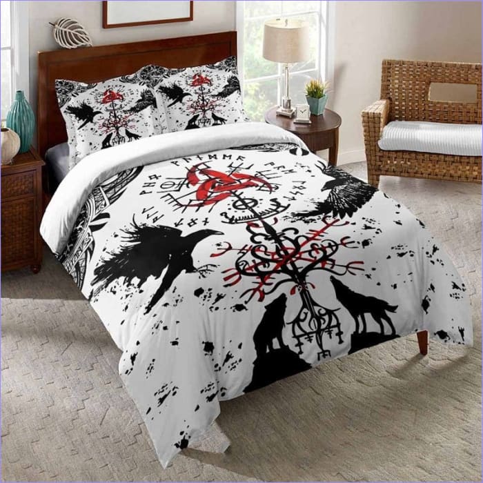 Housse de Couette Blanche et Noire Symboles Vikings