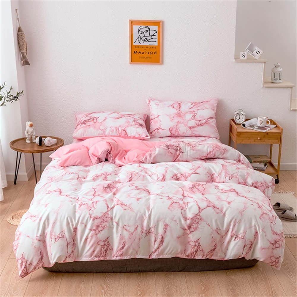 Housse de Couette Blanche et Rose