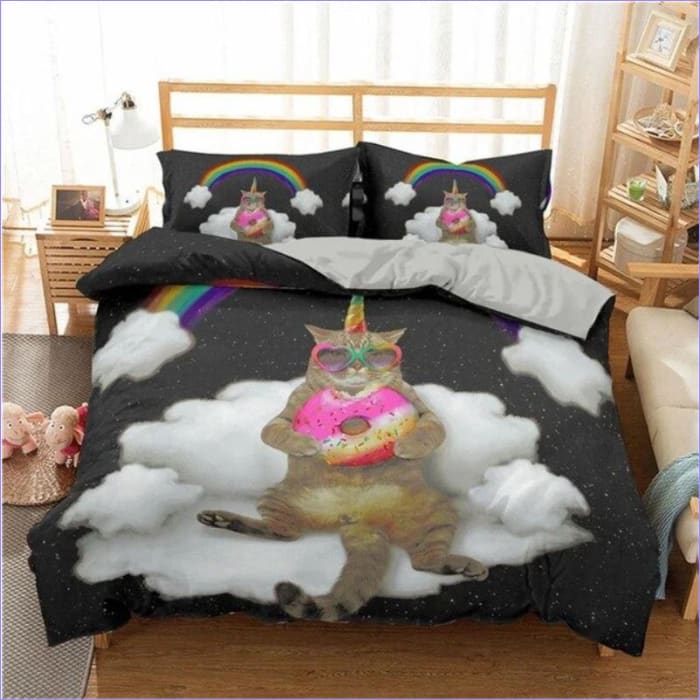 Housse de Couette Chat Arc en Ciel