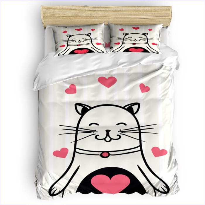 Housse de Couette Chat et Coeurs
