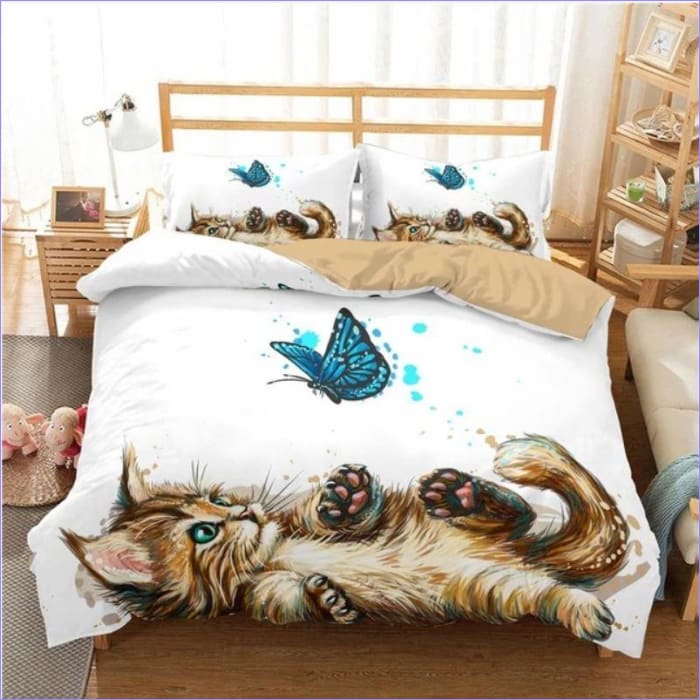 Housse de Couette Chat papillon bleu