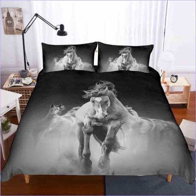 Housse de Couette Cheval galop noir et blanc
