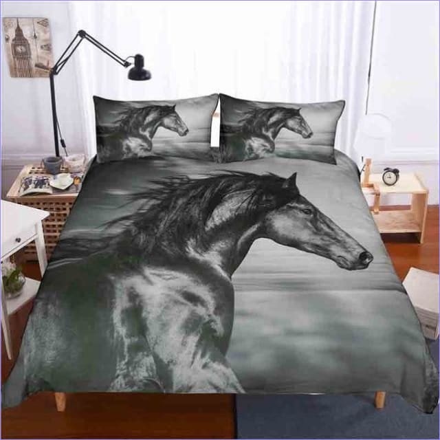 Housse de Couette Cheval gris