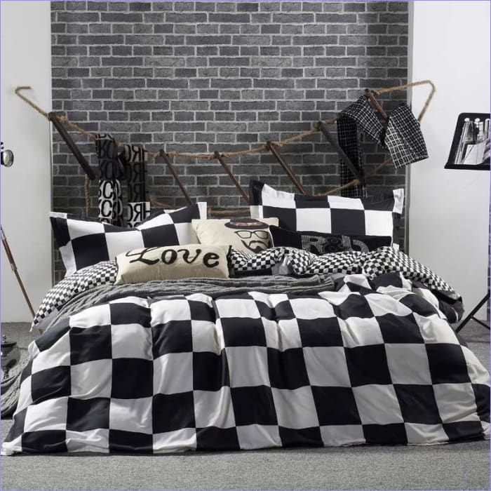 Housse de Couette Damier Noir et Blanc