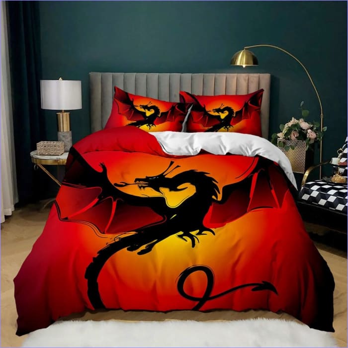 Housse de Couette Dragon Orange et Noir