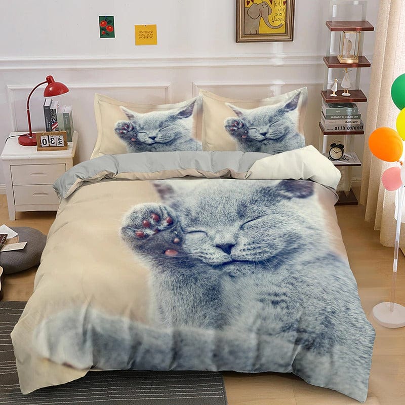 Housse de Couette Enfant Chat Gris