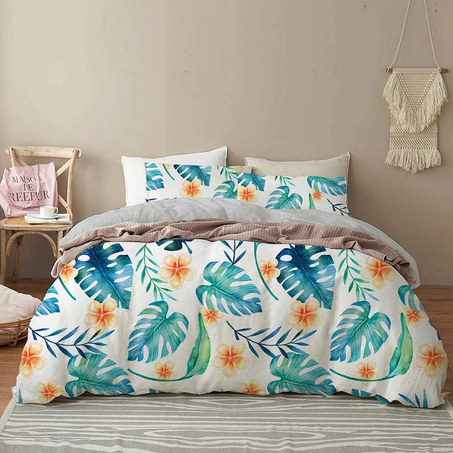 Housse de Couette Feuille Tropical et Fleurs
